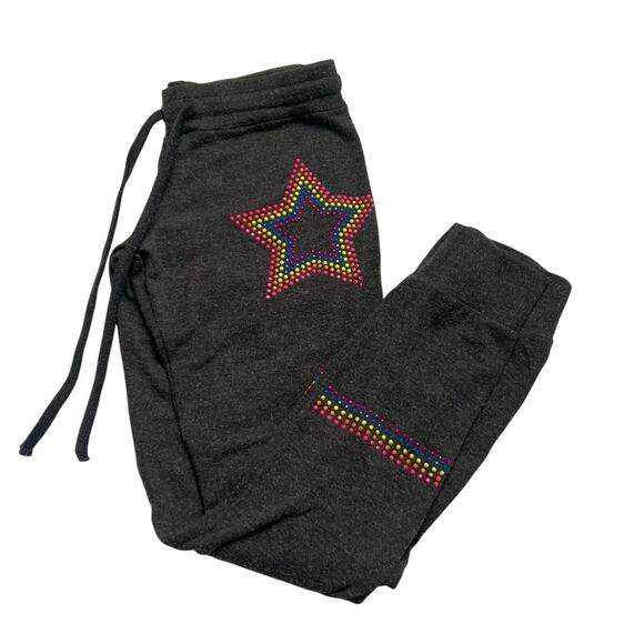 Lauren Moshi Cozy Grey Colorful Star Stripe Sweatpants Joggers Size XS - Picture 1 of 5